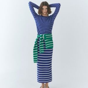 Mango - Blue and White Striped Knitted Skirt